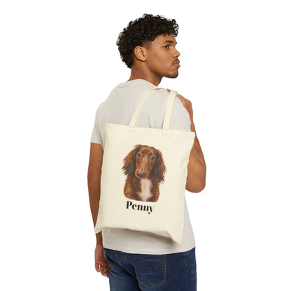 Personalized Dog Portrait Tote Bag — Custom Name ‘Penny’ Cotton Canvas