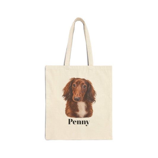 Personalized Dog Portrait Tote Bag — Custom Name ‘Penny’ Cotton Canvas