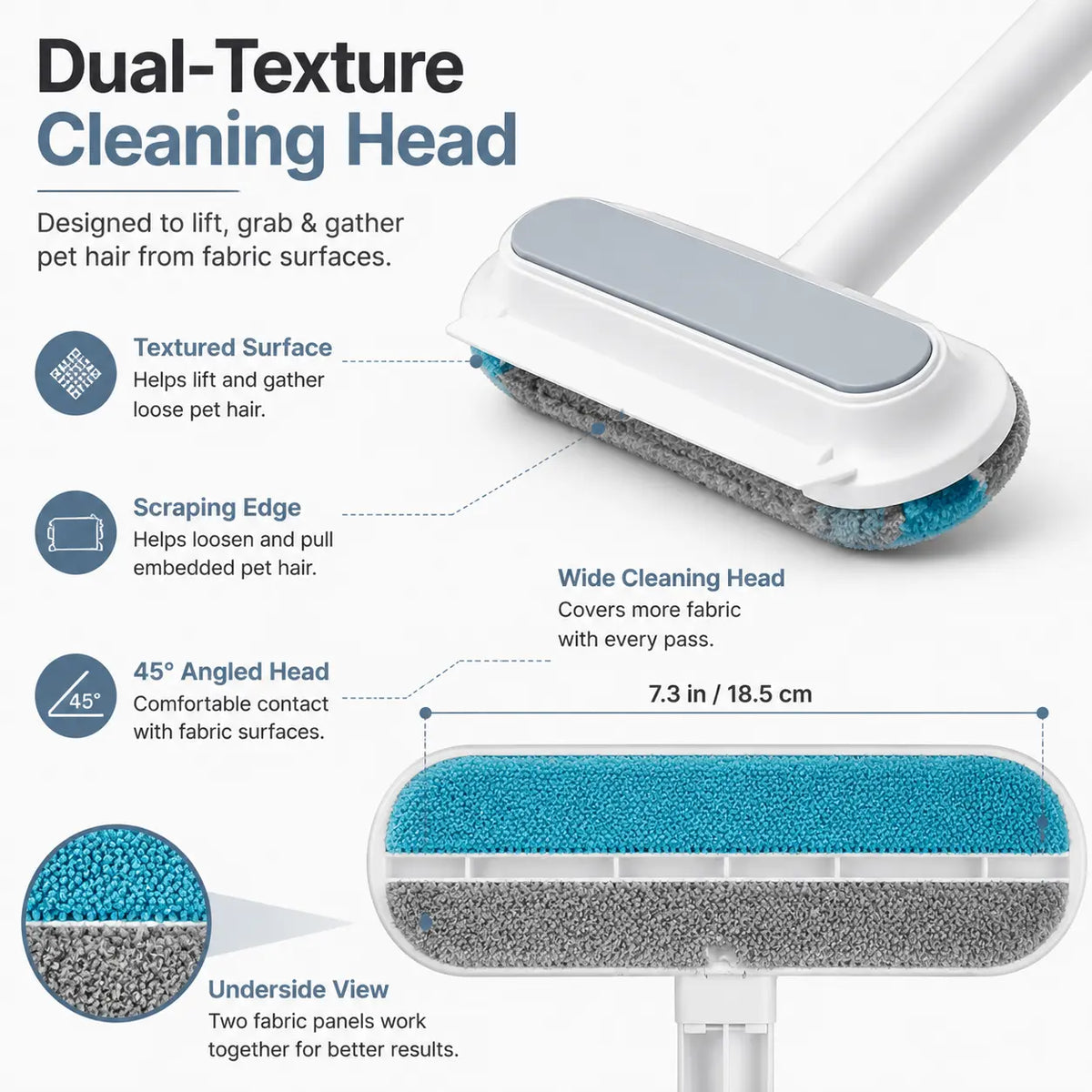 4-in-1 Reusable Pet Hair Removal Brush with Extended Handle and Detail Brushes for Upholstery, Carpets, Bedding, and Automotive Fabrics