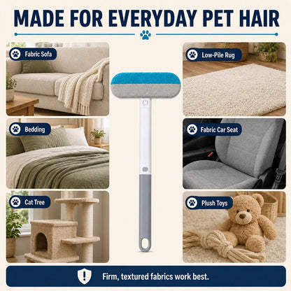 4-in-1 Reusable Pet Hair Removal Brush with Extended Handle and Detail Brushes for Upholstery, Carpets, Bedding, and Automotive Fabrics