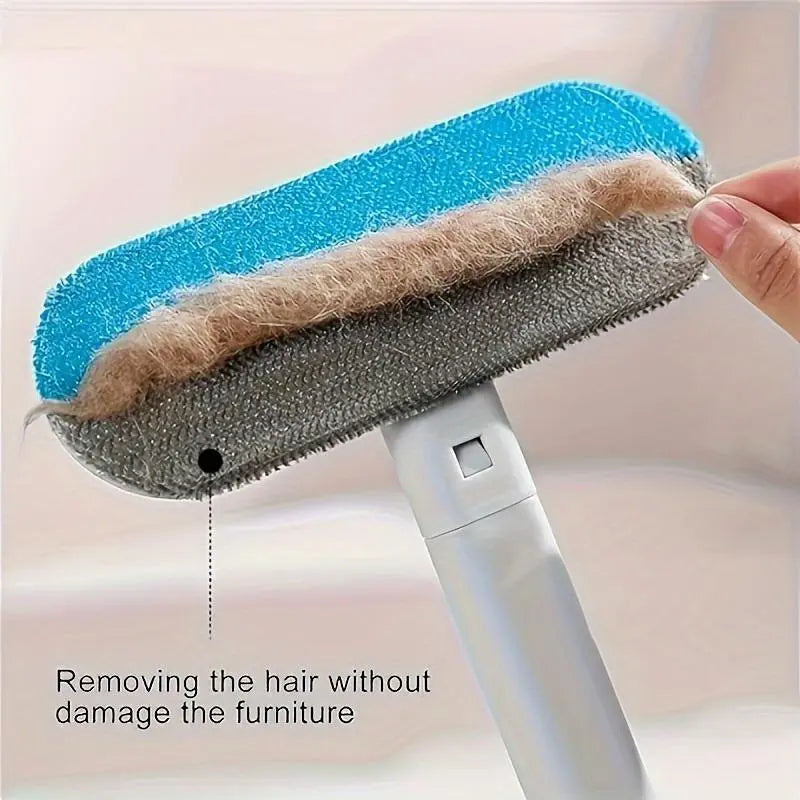 4-in-1 Reusable Pet Hair Removal Brush with Extended Handle and Detail Brushes for Upholstery, Carpets, Bedding, and Automotive Fabrics