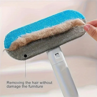 4-in-1 Reusable Pet Hair Removal Brush with Extended Handle and Detail Brushes for Upholstery, Carpets, Bedding, and Automotive Fabrics
